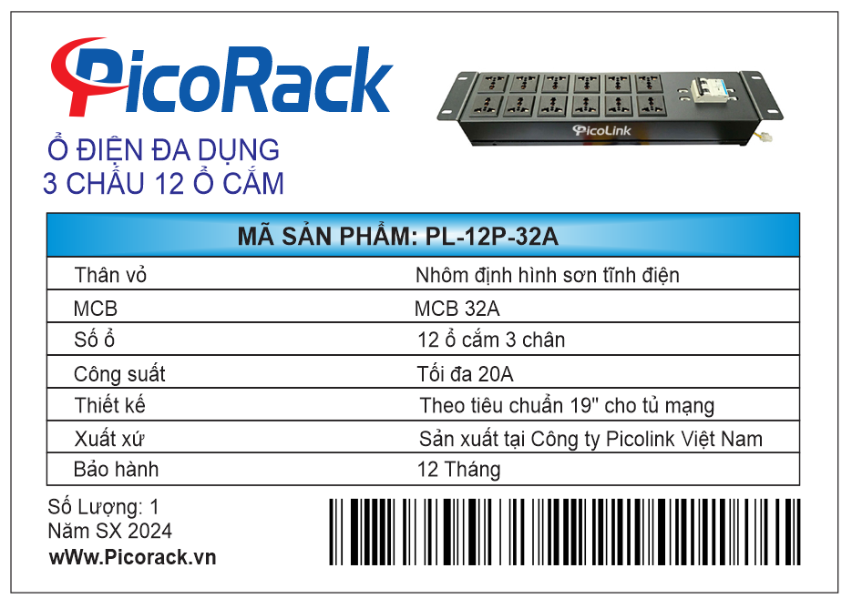 Thanh nguồn PDU Đa năng 12 ổ cắm 32A dùng cho tủ mạng