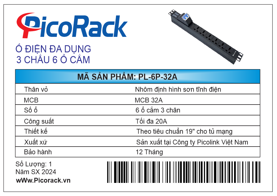 Thanh nguồn PDU Đa năng 6 ổ cắm 32A dùng cho tủ mạng