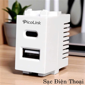Nhân sạc điện thoại USB và Type C âm tường Picolink PL-1USB-1TC