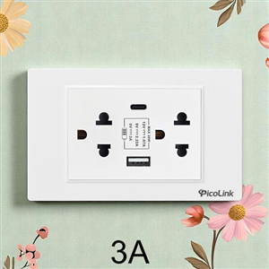 Ổ Điện đôi Tích Hợp 2 Cổng USB+Type-C Sạc Âm Tường Picolink PL-3000MA